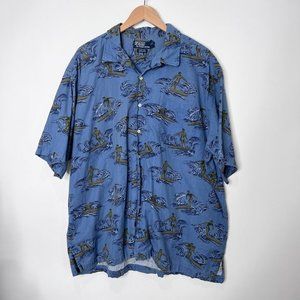 Vintage Polo Ralph Lauren Button Up Short Sleeve Surfer Surfing Blue Men's XXL